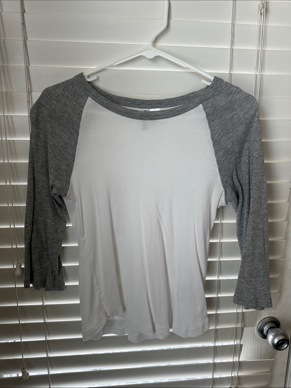 Women’s White and Gray Raglan Baseball Tee